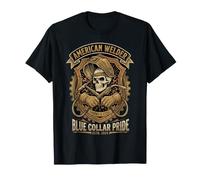 American Welder Blue Collar Pride Skull Sparks & Steel Badge T-Shirt