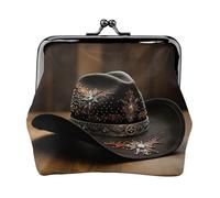 American West Rodeo Hat Imprimé Kiss Lock Porte-monnaie en similicuir Mini pochette pour voyage, shopping et sortie quotidienne