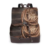 American West Rodeo Hat Print Sac à dos imperméable antivol léger PU tendance en cuir et nylon Sac à dos d'école Sac à dos de voyage, Noir , Taille unique