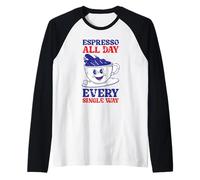 Americana Coffee Break Espresso Caffeine Hit Mascotte Vintage Manche Raglan