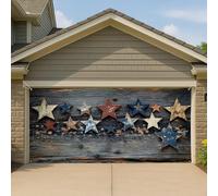 Americana - Couverture de porte de garage rustique en forme d'étoile - Grande bannière patriotique vintage pour l'été du 4 juillet - Décoration extérieure - 400 x 180 cm