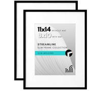 Americanflat 11x14 Picture Frame with Shatter-Resistant Glass - Set of 2 - Use as 8x10 Frames with Mat or Display 11x14 Photo Without Mat - Streamline Collection - Picture Frame Set for Wall - Black