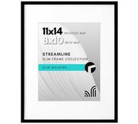 Americanflat 11x14 Picture Frame with Shatter-Resistant Glass - Use as 8x10 Frame with Mat or Display 11x14 Photo Without Mat - Streamline Collection - Thin Border Picture Frames for Wall - Black