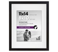 Americanflat 11x14 Picture Frame with Shatter-Resistant Glass - Use as 8x10 with Mat or Display Photo - Signature Collection - Frames for Wall - Black