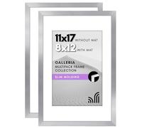 Americanflat 11x17 Picture Frame with Polished Plexiglass - Set of 2 - Use as 8x12 Frame with Mat or 11x17 Frame Without Mat - Galleria Collection - Gallery Wall Frame Set for Wall Display - Silver