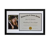 AmericanFlat 11x18 Cadre de graduation en noir avec 2 crans de tapis d'ouverture - cadre photo 5x7 et cadre de diplme 8,5x11 - bois d'ingnieri