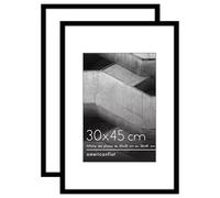 Americanflat 30x45 cm Picture Frame with Polished Plexi Cover - Set of 2 - Use as 20x30 cm Wall Photo Frame with Mount or Display 45x30 cm Photo without Mount - Streamline Collection - Black