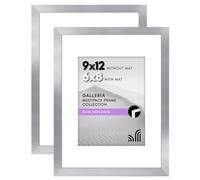 Americanflat 9x12 Picture Frame with Polished Plexiglass - Set of 2 - Use as 6x8 Frame with Mat or Display 9x12 Photo Without Mat - Galleria Collection - Picture Frames for Wall Display - Silver