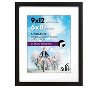 Americanflat 9x12 Picture Frame with Shatter-Resistant Glass - Use as 6x8 Frame with Mat or Display 9x12 Photo Without Mat - Signature Collection - Picture Frames for Tabletop and Wall Display - Black