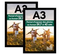 Americanflat Cadre Photo A3 Noir - Cadre A3 en MDF avec Verre Incassable Poli et Matériel de Suspension Intégré - Format Horizontal et Vertical pour Mur - Lot de 2