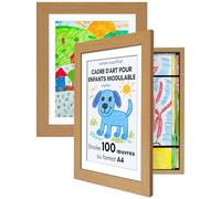 Americanflat Cadre Dessin Enfant à Changer A4 Chêne Foncé avec Passe-Partout et 25,5 x 32 cm sans Passe-Partout - Cadres avec Ouverture Frontale Pouvant Contenir 100 Pièces - Lot de 2