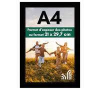 Americanflat Cadre Photo A4 Noir - Cadre A4 en MDF avec Verre Incassable Poli, Chevalet et Matériel de Suspension Intégré - Format Horizontal et Vertical pour Mur et Dessus de Table