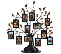 Americanflat Arbre généalogique en bronze avec 12 cadres photo à suspendre - 5,1 x 7,6 cm - Noir - Avec pompons réglables en ruban - 55,9 cm