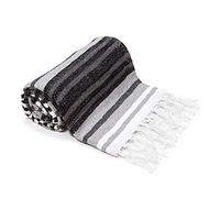 Americanflat Authentique Couverture de Yoga Mexicaine - Coton tissé Doux et Polyester Falsa Couverture en Gris rayé