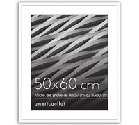 Americanflat Cadre 50x60 cm Blanc - Cadre Photo 40x50 cm avec Passe-Partout ou 50x60 cm sans Passe-Partout - Cadre Photo 60x50 cm - Vitre Plexi Poli - Suspension Verticale ou Horizontale