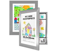 Americanflat Cadre Dessin Enfant à Changer A4 Argenté avec Passe-partout et 25,4 x 31,8 sans passe-partout - Cadres avec Ouverture Frontale Pouvant Contenir 100 pièces - Lot de 2