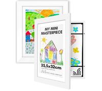 Americanflat Cadre Dessin Enfant à Changer A4 Blanc avec Passe-Partout et 25,5 x 32 cm sans Passe-Partout - Cadres avec Ouverture Frontale Pouvant Contenir 100 Pièces - Lot de 2
