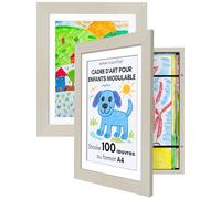 Americanflat Cadre Dessin Enfant à Changer A4 Bois Clair avec Passe-Partout et 25,5 x 32 cm sans Passe-Partout - Cadres avec Ouverture Frontale Pouvant Contenir 100 Pièces - Lot de 2