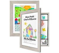 Americanflat Cadre Dessin Enfant à Changer A4 Bois Flotté avec Passe-Partout et 25,5 x 32 cm sans Passe-Partout - Cadres avec Ouverture Frontale Pouvant Contenir 100 Pièces - Lot de 2