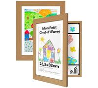 Americanflat Cadre Dessin Enfant à Changer A4 Chêne Foncé avec Passe-partout et 25,4 x 31,8 sans Passe-Partout - Cadres avec Ouverture Frontale Pouvant Contenir 100 pièces - Lot de 2
