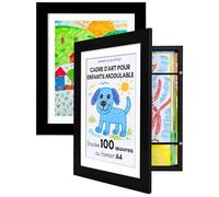 Americanflat Cadre Dessin Enfant à Changer A4 Noir avec Passe-Partout et 25,5 x 32 cm sans Passe-Partout - Cadres avec Ouverture Frontale Pouvant Contenir 100 Pièces - Lot de 2