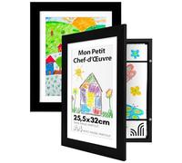 Americanflat Cadre Dessin Enfant à Changer A4 Noir avec Passe-partout et 25,4 x 31,8 sans Passe-partout - Cadres avec Ouverture Frontale Pouvant Contenir 100 pièces - Lot de 2