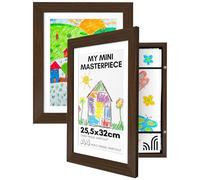 Americanflat Cadre Dessin Enfant à Changer A4 Noyer avec Passe-Partout et 25,5 x 32 cm sans Passe-Partout - Cadres avec Ouverture Frontale Pouvant Contenir 100 Pièces - Lot de 2