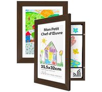 Americanflat Cadre Dessin Enfant à Changer A4 Noyer avec Passe-partout et 25,4 x 31,8 sans passe-partout - Cadres avec Ouverture Frontale Pouvant Contenir 100 pièces - Lot de 2