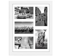 Americanflat Cadre Photo 10x15 cm Blanc - Cadre Pêle-Mêle 28x36 cm sans Passe-Partout ou avec Passe-Partout pour Cinq Photos 15x10 cm avec Verre Résistant aux Chocs