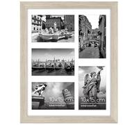 Americanflat Cadre Photo 10x15 cm Bois Flotté - Cadre Pêle-Mêle 28x36 cm sans Passe-Partout ou avec Passe-Partout pour Cinq Photos 15x10 cm avec Verre Résistant aux Chocs