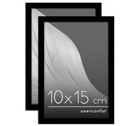 Americanflat Cadre Photo 10x15 cm Noir - Cadre 10x15 cm avec Bordure Fine, Vitre Antichoc, Chevalet et Matériel de Suspension Intégré pour Mur et Surface Plane - Lot de 2