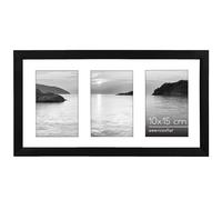 Americanflat Cadre Photo 10x15 cm Noir - Cadre Pêle-Mêle 20x36 cm sans Passe-Partout ou avec Passe-Partout pour Trois Photos 15x10 cm avec Verre Résistant aux Chocs