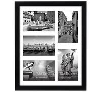 Americanflat Cadre Photo 10x15 cm Noir - Cadre Pêle-Mêle 28x36 cm sans Passe-Partout ou avec Passe-Partout pour Cinq Photos 15x10 cm avec Verre Résistant aux Chocs