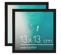 Americanflat Cadre Photo 12,7x12,7 cm Noir - Cadre Photo à Bordure Fine avec Verre Résistant aux Chocs, Chevalet & Matériel de Suspension Intégré pour Mur et Table - Lot de 2
