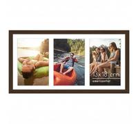 Americanflat Cadre Photo 13x18 cm Noyer - Cadre Pêle-Mêle 20x41 cm sans Passe-Partout ou avec Passe-Partout pour Trois Photos 18x13 cm avec Verre Résistant aux Chocs