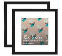 Americanflat Cadre Photo 15x15 cm Noir - Cadre Photo 10x10 cm avec Passe-Partout ou 15x15 cm sans Passe-Partout - Verre Antichoc, Chevalet & Matériel de Suspension Intégré pour Mur - Pack de 2