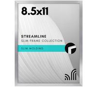 Americanflat Cadre Photo 22x28 cm Argent - Cadre Photo Vitre Antichoc - Bordure Fine - Chevalet & Matériel de Suspension Intégré pour Mur et Surface Plane - Suspension Horizontale ou Verticale