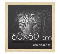 Americanflat Cadre Photo 60x60 cm Chêne Naturel - Bois MDF avec Vitre Plexi Poli & Matériel de Suspension - Cadre Photo Carré 60x60 cm - Suspension Murale