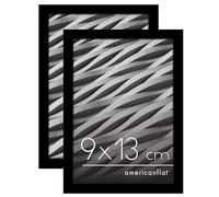 Americanflat Cadre Photo 9x13 cm Noir - Cadre 9x13 cm avec Bordure Fine, Vitre Antichoc, Chevalet et Matériel de Suspension Intégré pour Mur et Surface Plane - Lot de 2