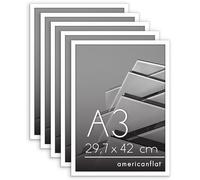 Americanflat Cadre Photo A3 Blanc - Cadre A3 avec Bordure Fine, Plexi Poli, Matériel de Suspension Intégré pour Mur - Suspension Horizontale ou Verticale - Lot de 5