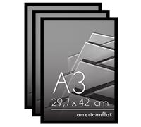 Americanflat Cadre Photo A3 Noir - Cadre A3 avec Bordure Fine, Plexi Poli, Matériel de Suspension Intégré pour Mur - Suspension Horizontale ou Verticale - Lot de 3