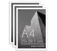 Americanflat Cadre Photo A4 Blanc - Cadre A4 avec Bordure Fine, Vitre Antichoc, Chevalet et Matériel de Suspension Intégré pour Mur et Surface Plane - Lot de 3