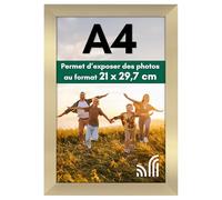 Americanflat Cadre Photo A4 Doré - Cadre A4 en MDF avec Verre Incassable Poli, Chevalet et Matériel de Suspension Intégré - Format Horizontal et Vertical pour Mur et Dessus de Table