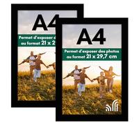 Americanflat Cadre Photo A4 Noir - Cadre A4 en MDF avec Verre Incassable Poli, Chevalet et Matériel de Suspension Intégré - Format Horizontal et Vertical pour Mur et Dessus de Table - Lot de 2