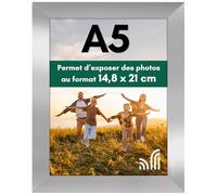 Americanflat Cadre Photo A5 Argenté - MDF avec Verre Incassable Poli, Chevalet & Matériel de Suspension Intégré - Format Horizontal et Vertical pour Mur et Dessus de Table - 14,8x21 cm