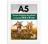 Americanflat Cadre Photo A5 Blanc - Cadre A5 en MDF avec Verre Incassable Poli, Chevalet et Matériel de Suspension Intégré - Format Horizontal et Vertical pour Mur et Dessus de Table