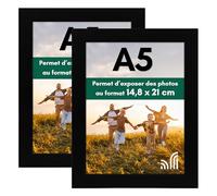 Americanflat Cadre Photo A5 Noir - Cadre A5 en MDF avec Verre Incassable Poli, Chevalet et Matériel de Suspension Intégré - Format Horizontal et Vertical pour Mur et Dessus de Table - Lot de 2