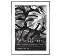Americanflat Cadre Photo Aluminium 50x70 cm Argenté - Cadre 42x60 cm avec Passe-Partout ou 50x70 cm sans Passe-Partout - Verre Plexiglas, Matériel de Suspension Mural Intégré