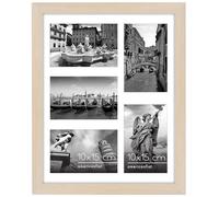 Americanflat Cadre Photo Bois Clair en MDF 28x35 cm - Affichage de Cinq Photos 10x15 avec Fond et 28x35 sans Fond - Verre Résistant aux Chocs - Formats Horizontaux et Verticaux pour le Mur