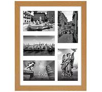Americanflat Cadre Photo Chêne Foncé en MDF 28x35 cm - Affichage de Cinq Photos 10x15 avec Fond et 28x35 sans Fond - Verre Résistant aux Chocs - Formats Horizontaux et Verticaux pour le Mur